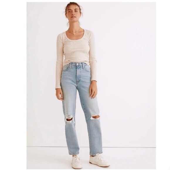 Madewell 27 Perfect Vintage Straight Jeans Women’s Light Wash Distressed ND515 - Picture 12 of 12